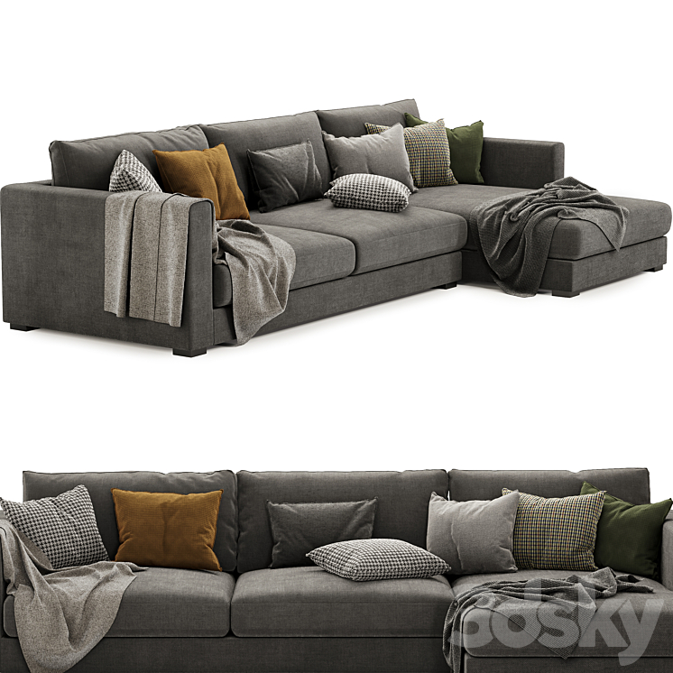 Brockley Large Chaise Corner Sofa 3DS Max Model - thumbnail 2