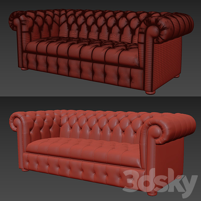 Chesterfield sofa 3DS Max Model - thumbnail 2