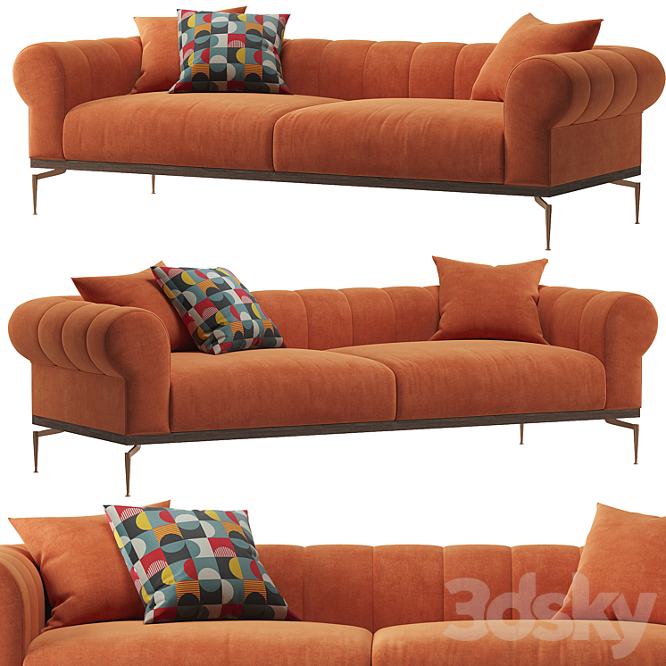 Concerto – Orange 3-seater Sofa 3DS Max Model - thumbnail 1