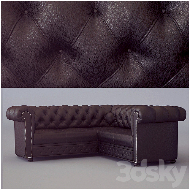 Corner sofa Chesterfield Classic Corner Suite Antique Brown 3DS Max Model - thumbnail 1