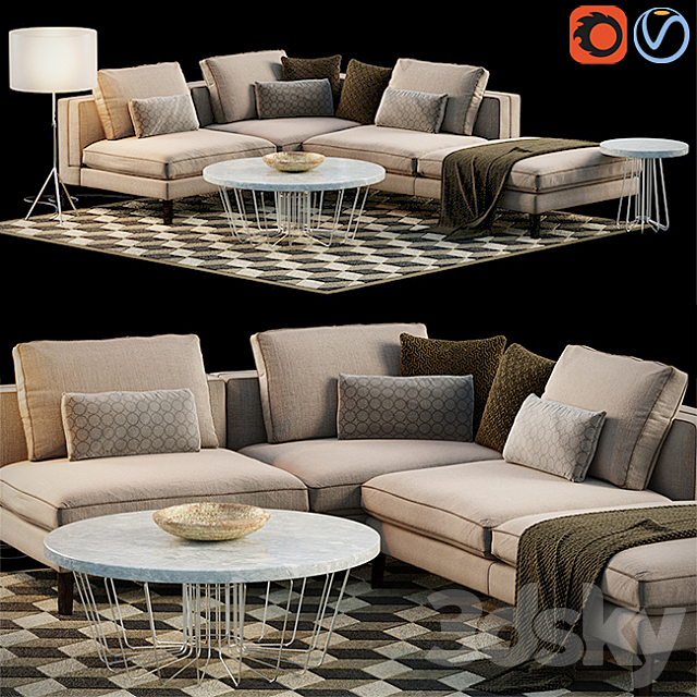 Corner Sofa Set 3DSMax File - thumbnail 1