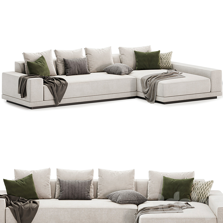 Cortona Sofa Chaise Sectional 3DS Max Model - thumbnail 2