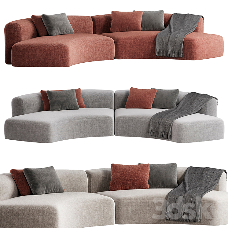 Cozy Curve Sofa 3DS Max Model - thumbnail 1