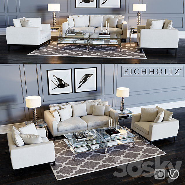 Eichholtz Sofa Principe & Chair Principe 3DSMax File - thumbnail 1