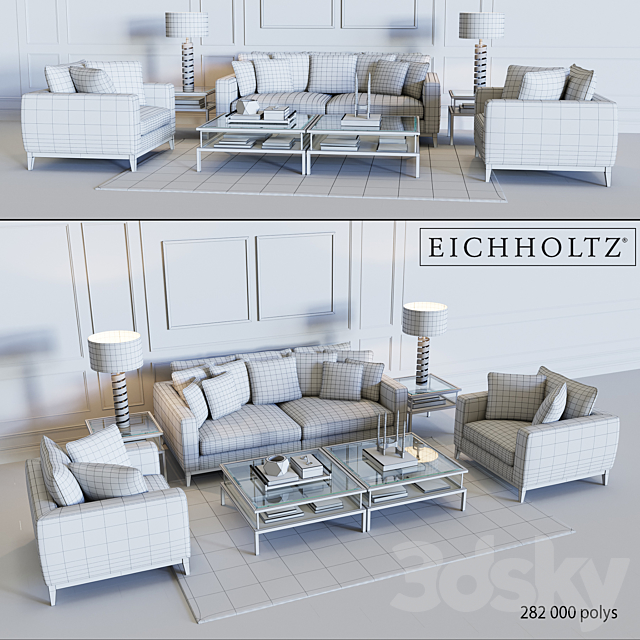 Eichholtz Sofa Principe & Chair Principe 3DSMax File - thumbnail 2