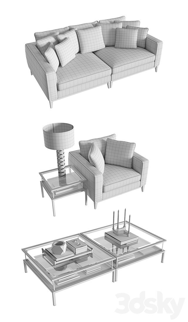 Eichholtz Sofa Principe & Chair Principe 3DSMax File - thumbnail 3