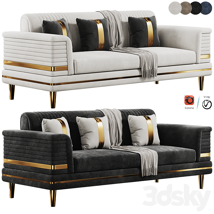 FH 7166 Sofa Set 3DS Max Model - thumbnail 1