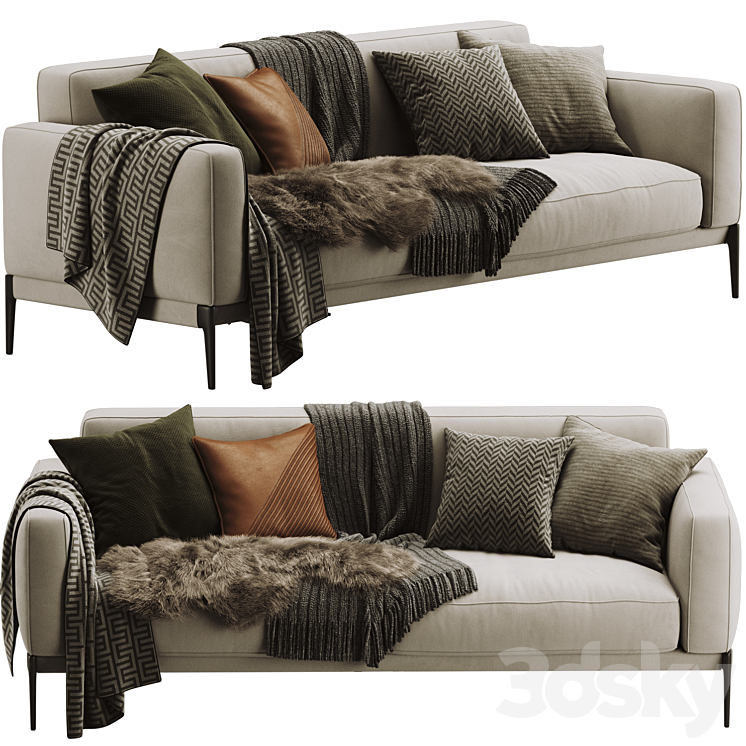 Flexform Romeo Compact Sofa 3DS Max Model - thumbnail 1