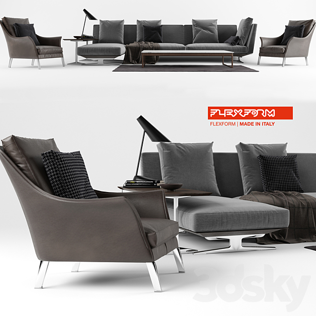 Flexform Set 02 Evergreen Sofa 3DSMax File - thumbnail 1