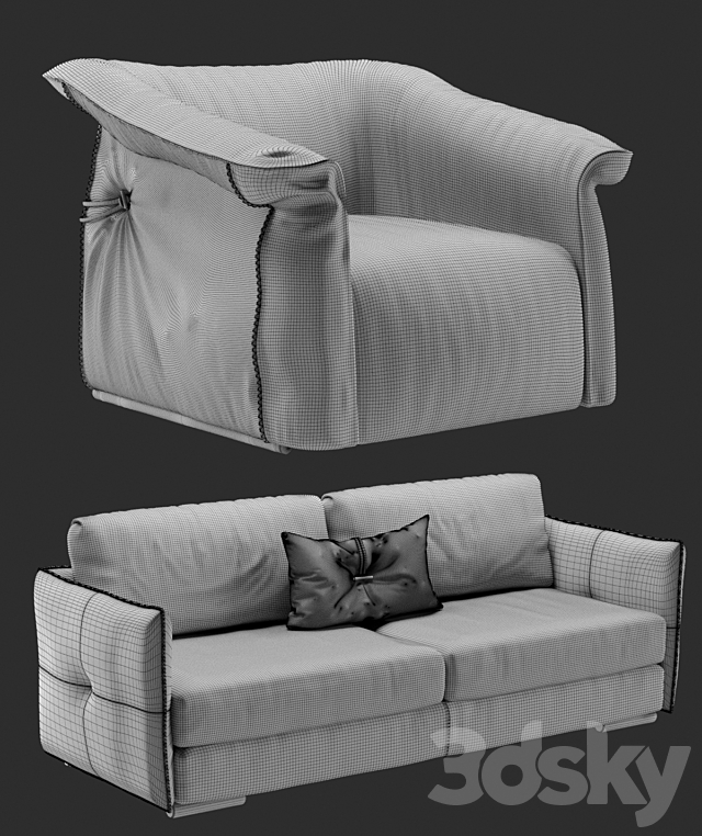 GAMMA Alfred sofa and Charlotte chair 3DSMax File - thumbnail 3