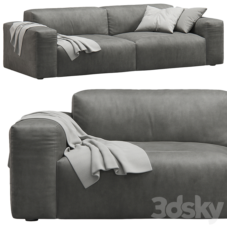 Gray Leather 2seat Cloud Sofa by Prostoria 3DS Max Model - thumbnail 2