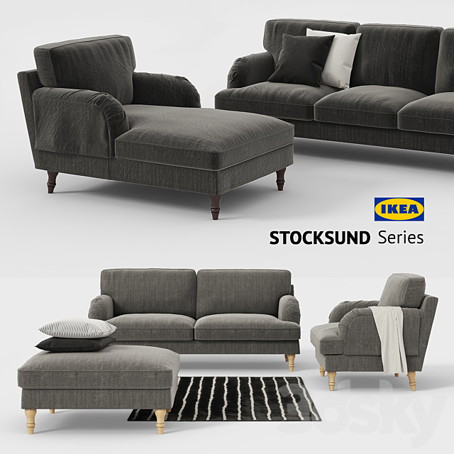 Ikea STOCKSUND sofa. chair. ottoman. chaise. sofa cover 3DSMax File - thumbnail 1