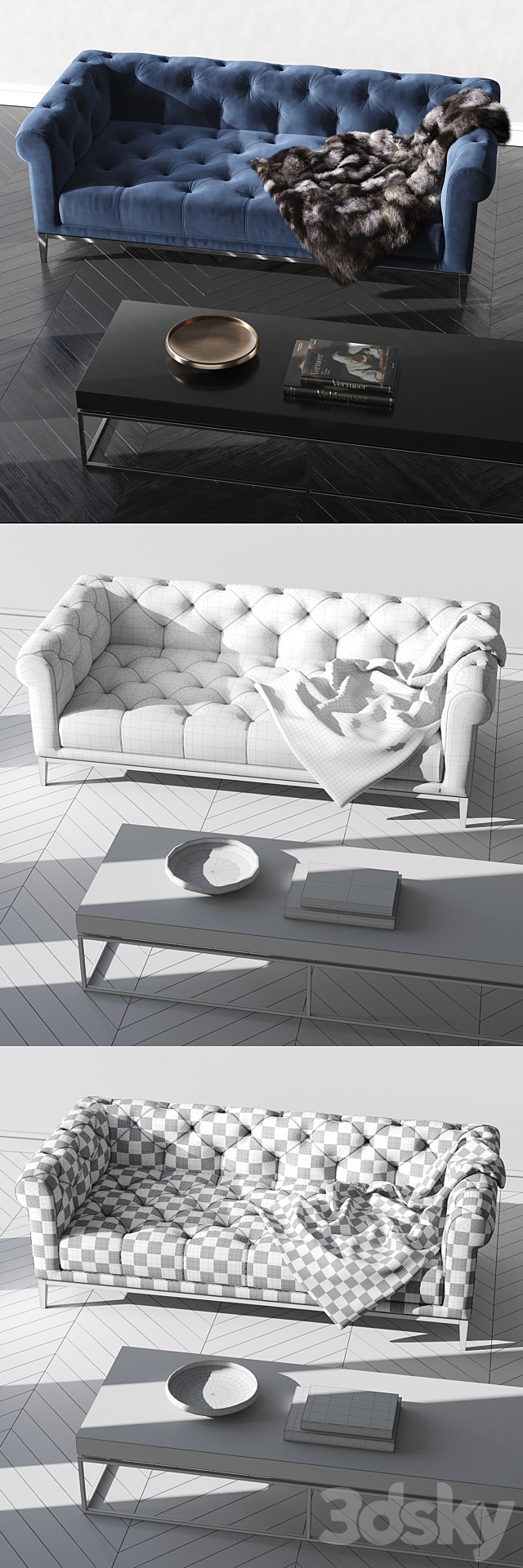 ITALIA CHESTERFIELD FABRIC SOFA 3DS Max Model - thumbnail 3