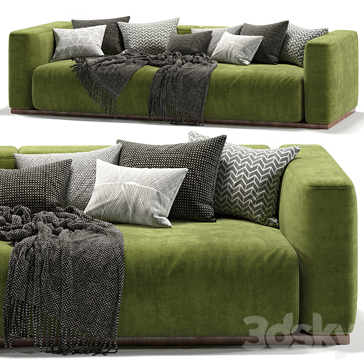 Lario Flexform double sofa-green 3DS Max Model - thumbnail 2