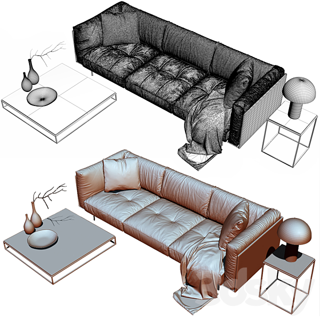 Living divani leather rod sofa 3DSMax File - thumbnail 3