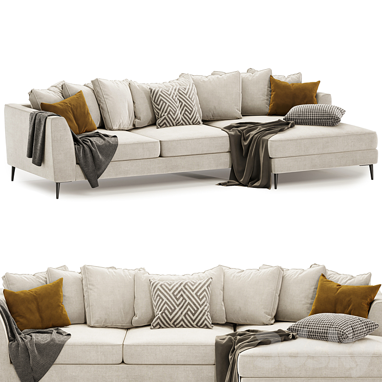 London Large Pillow Back Chaise Sofa 3DS Max Model - thumbnail 2