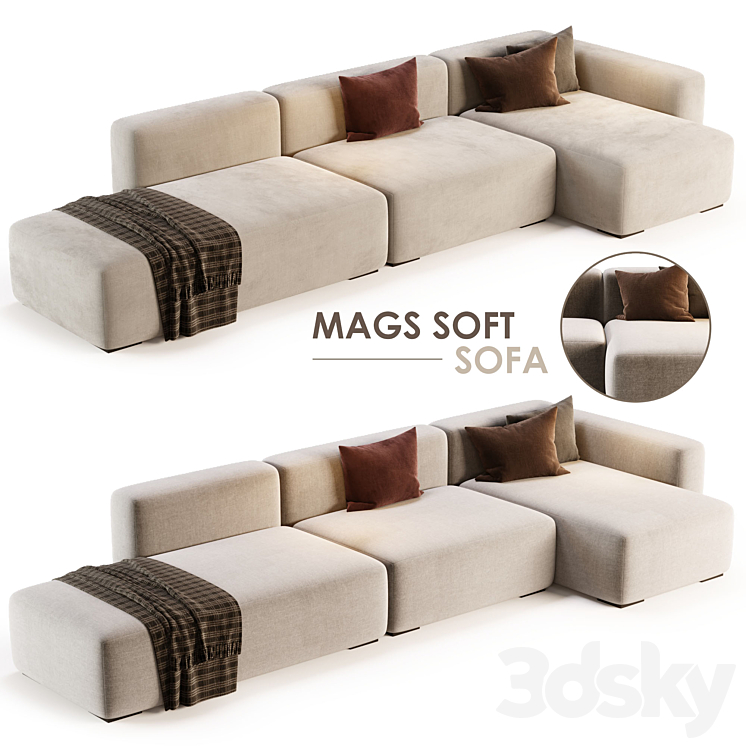 Mags Soft Corner Lounge 3seat Sofa by HAY 3DS Max Model - thumbnail 1