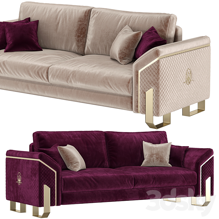 Maserati 3 Seater Sofa 3DS Max Model - thumbnail 1