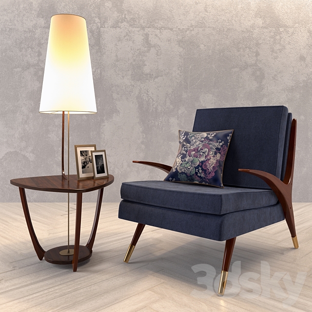 Mid Century Sofa and Chair set # 2 3DS Max Model - thumbnail 2