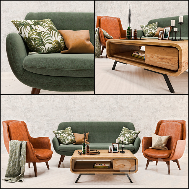 Mid Century Sofa and Chair set 3DSMax File - thumbnail 1