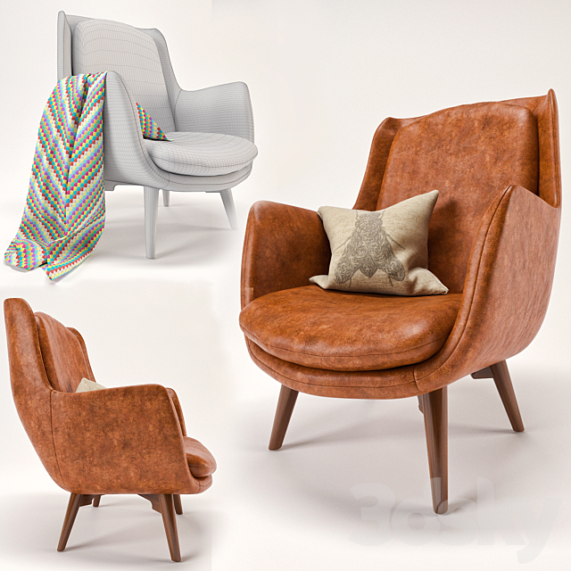 Mid Century Sofa and Chair set 3DSMax File - thumbnail 2