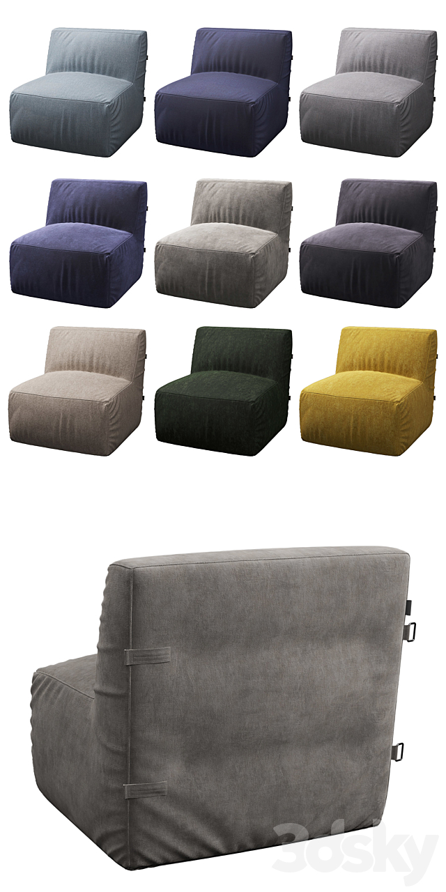 Modular frameless sofa 3DS Max Model - thumbnail 2