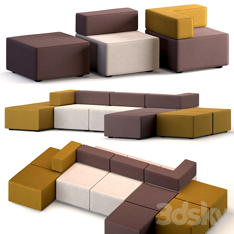 Modular sofa upholstered furniture 3DS Max Model - thumbnail 1