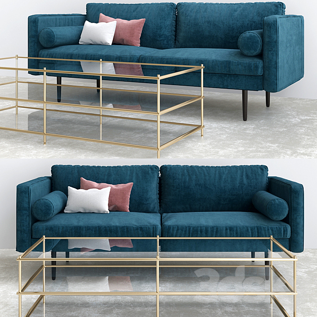 Monroe Mid Century Sofa Celestial Blue 3DSMax File - thumbnail 1