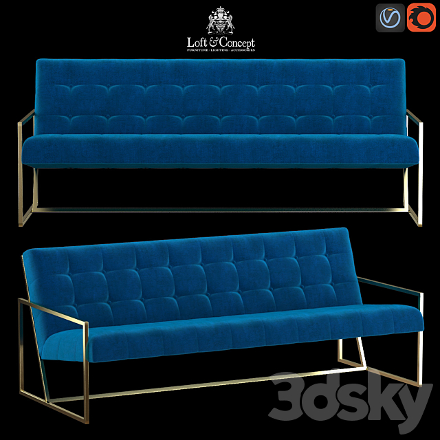 Navy Velvet Apartment Sofa 3DSMax File - thumbnail 1