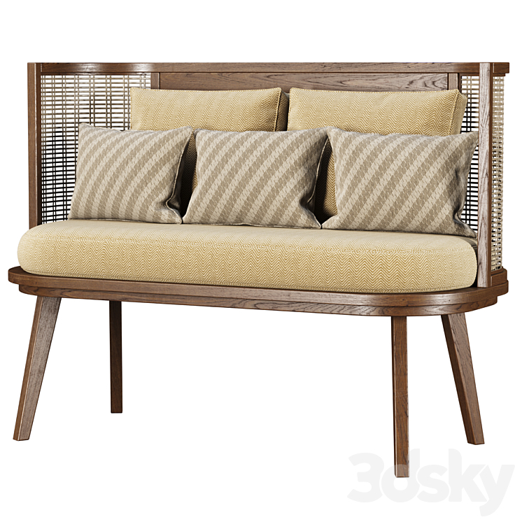 Noa wooden rattan restaurant loveseat NR52 by Bpoint Design \/ Rattan restaurant sofa 3DS Max Model - thumbnail 1