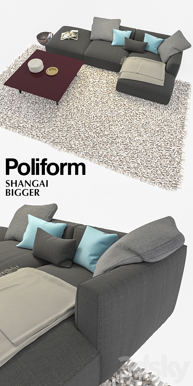 Poliform Shangai sofa set 3ds Max - thumbnail 2