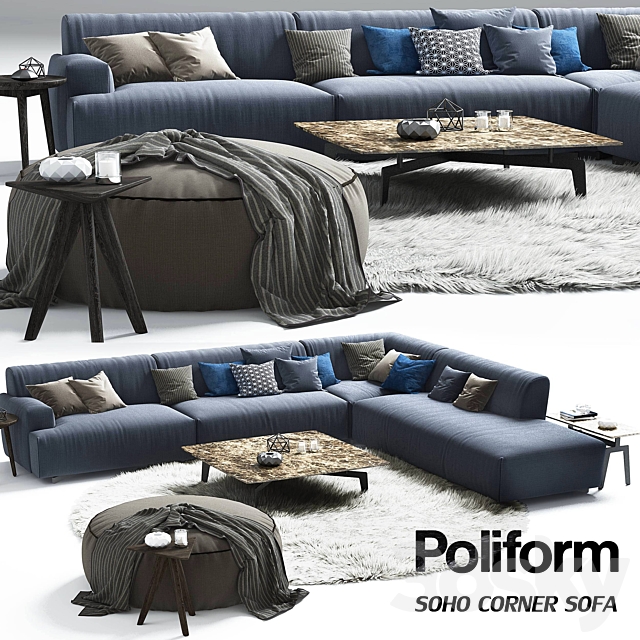 Poliform Soho corner sofa_Elise_Mad_Tribeca_Coffe Table 3DSMax File - thumbnail 1