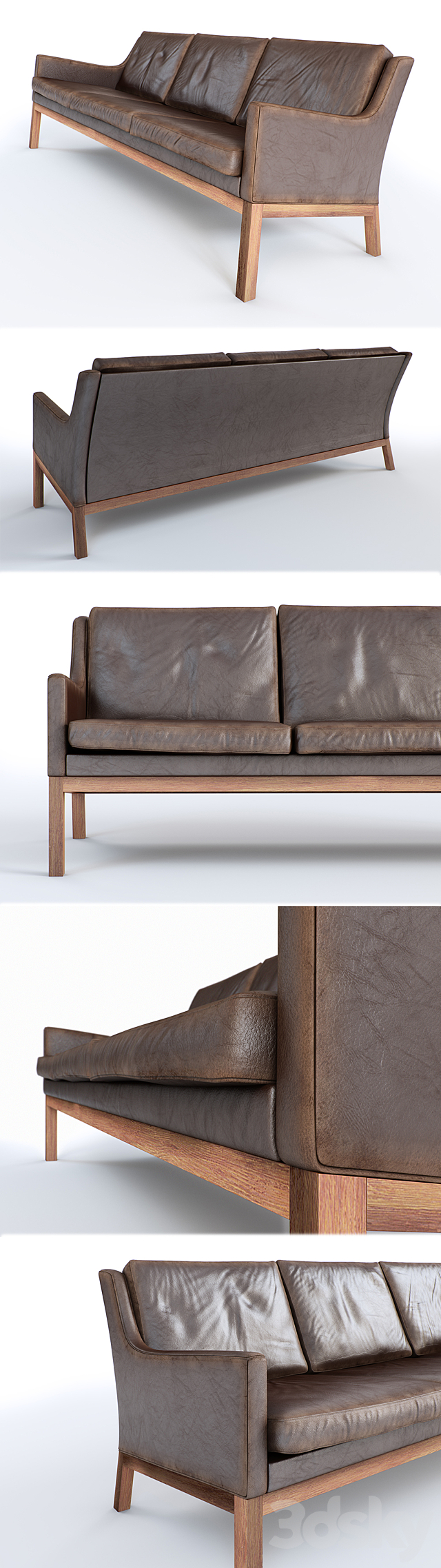 Rare Stylish 1960s Three-Seat Sofa Designed by Kai Lyngfeldt-Larsen 3DSMax File - thumbnail 2