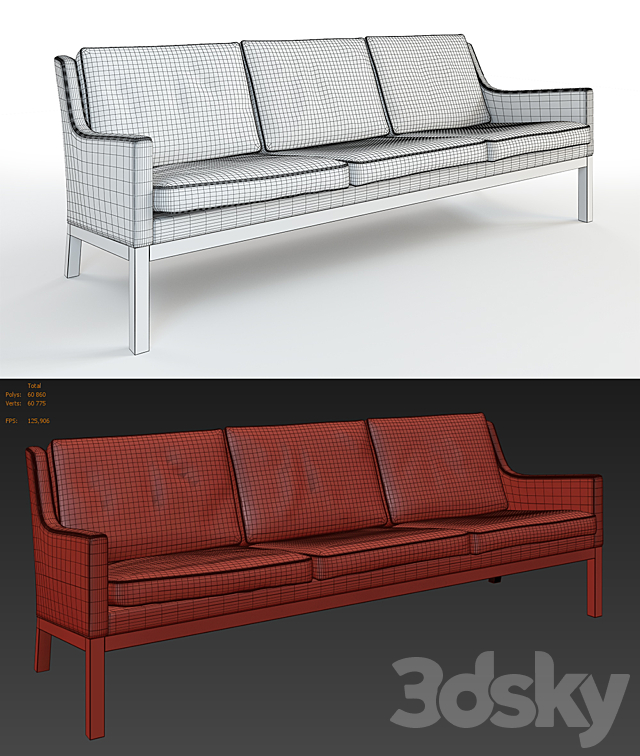 Rare Stylish 1960s Three-Seat Sofa Designed by Kai Lyngfeldt-Larsen 3DSMax File - thumbnail 3