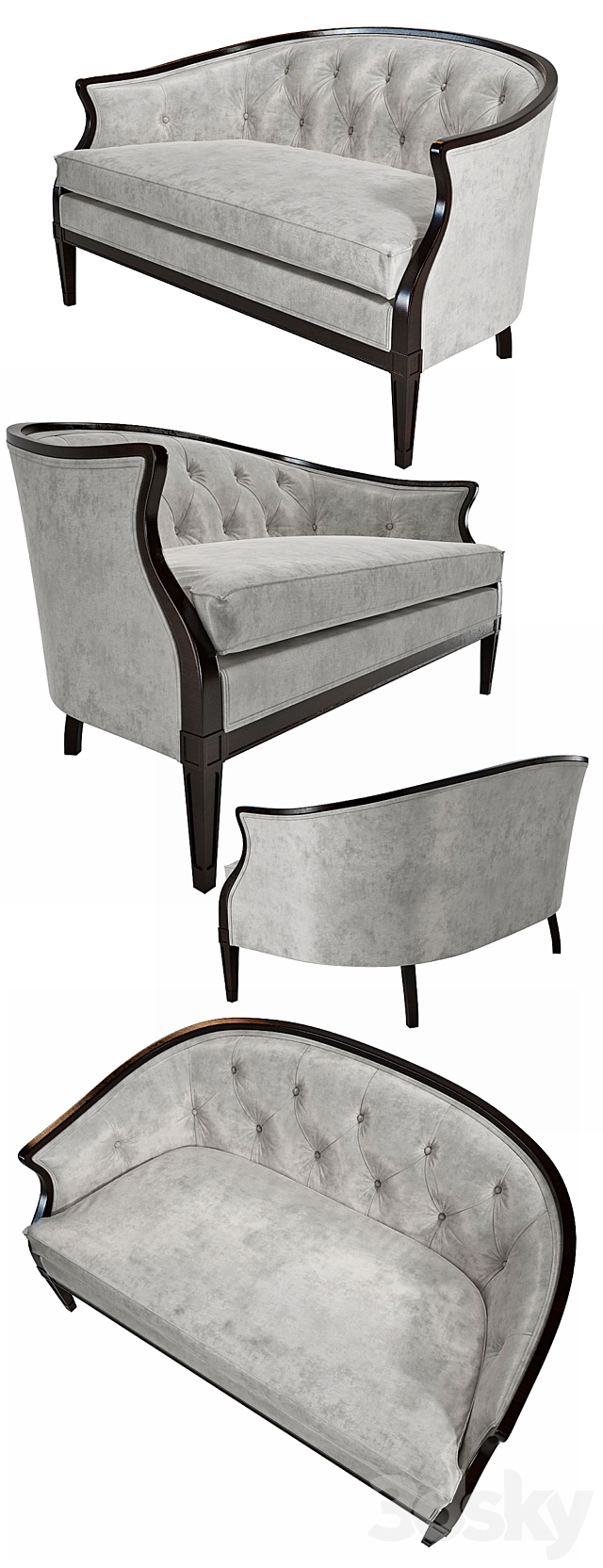 Regency Style Tufted Back Sofa 3DSMax File - thumbnail 2