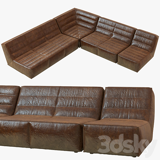 Restoration Hardware Chelsea Leather Square Corner Sectional 3DSMax File - thumbnail 1