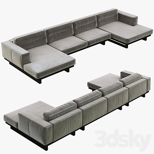 Restoration Hardware Durrell Leather U-Chaise Sectional 3DSMax File - thumbnail 1