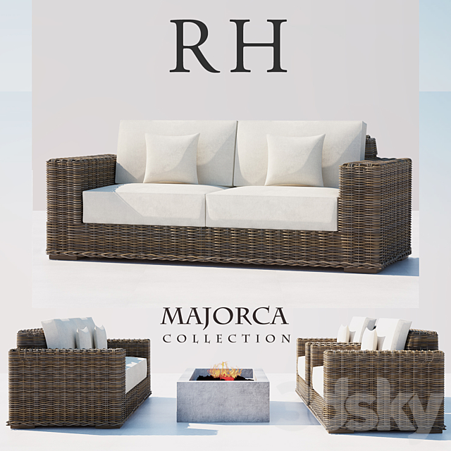 RH RATTAN SOFA SET 3DS Max Model - thumbnail 1