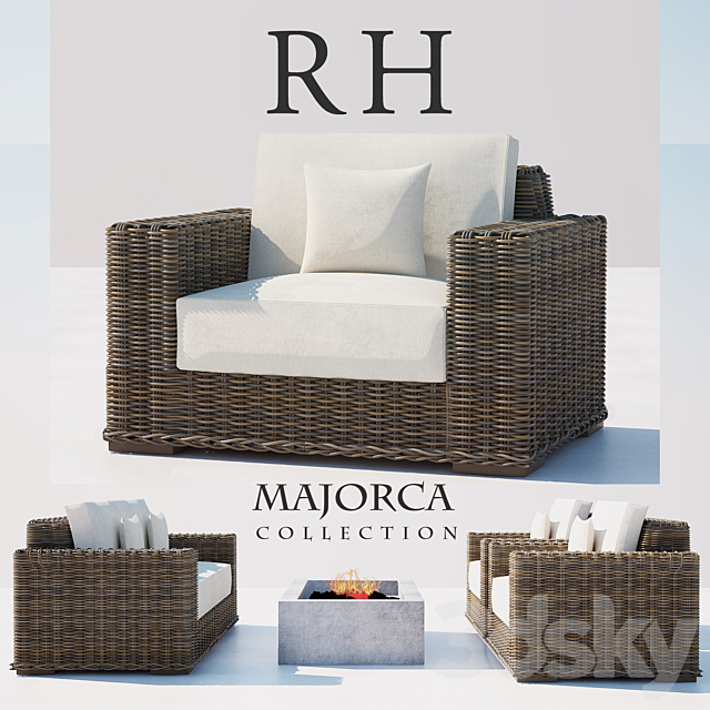 RH RATTAN SOFA SET 3DS Max Model - thumbnail 2