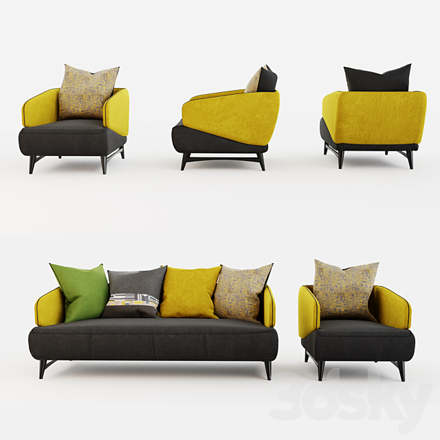 Roche Bobois Aries seat sofa & armchair 3DSMax File - thumbnail 2