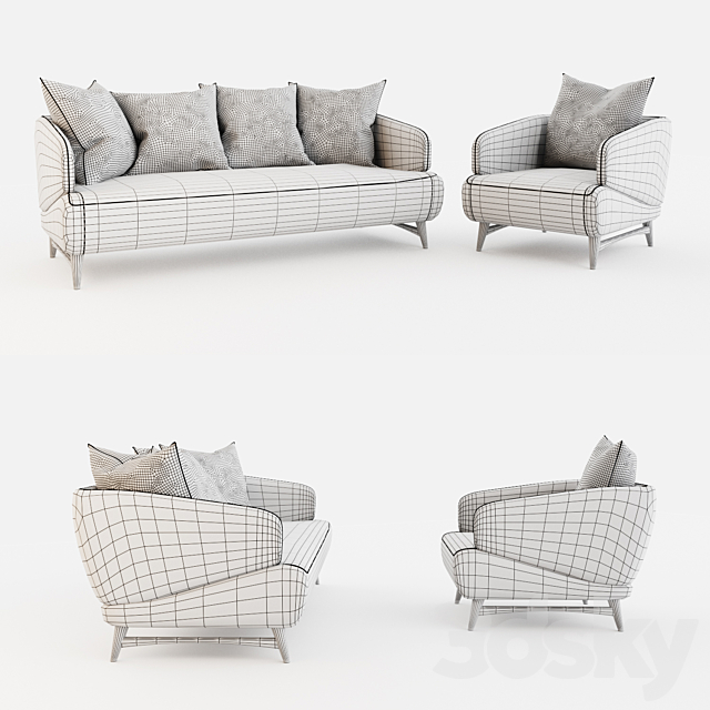 Roche Bobois Aries seat sofa & armchair 3DSMax File - thumbnail 3