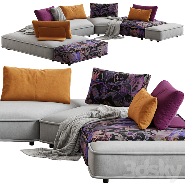 Roche Bobois \/ Escapade Corner Sofa 3DS Max Model - thumbnail 2