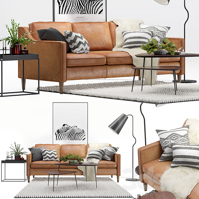 Scandinavian livig set 2. West Elm Hamilton sofa 3DSMax File - thumbnail 1