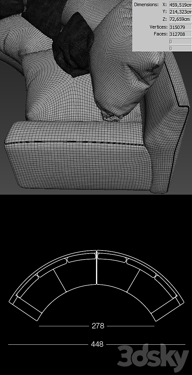 Semicircular sofa Arflex Ben-Ben 3DSMax File - thumbnail 3