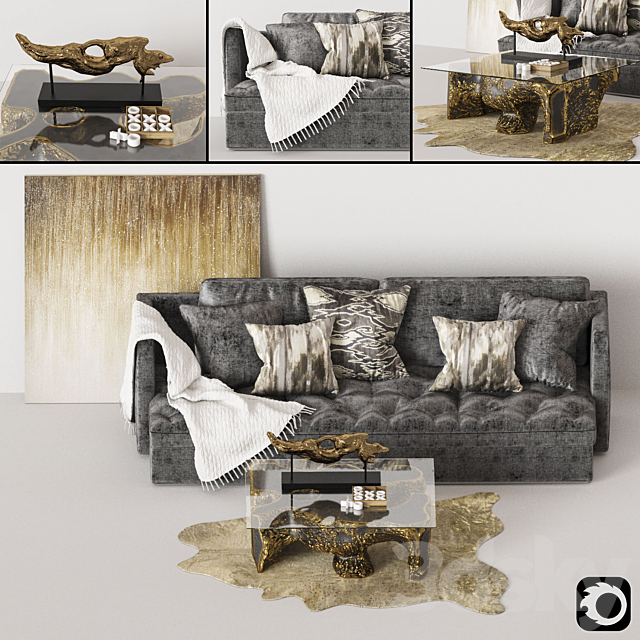 Set of furniture and decor 3ds Max - thumbnail 1