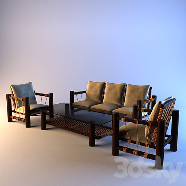 set of wooden furniture 3DSMax File - thumbnail 1