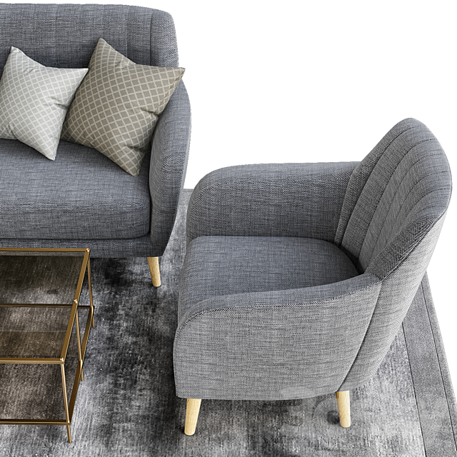 Sillon and sofa retro tela gris patas madera 3DSMax File - thumbnail 2