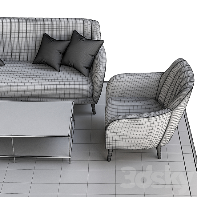 Sillon and sofa retro tela gris patas madera 3DSMax File - thumbnail 3