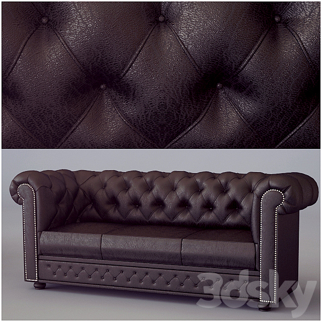 Sofa 3-seater Chesterfield Classic 3 Seat Sofa Antique Brown 3DS Max Model - thumbnail 1