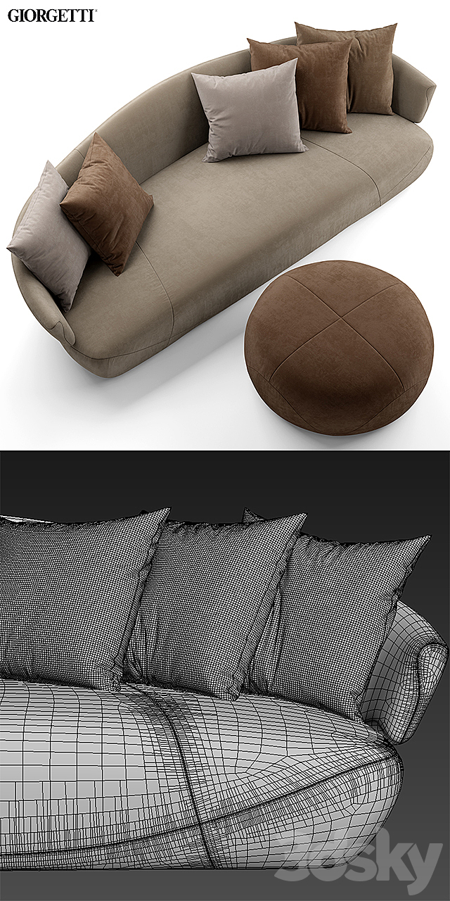 Sofa and pouf Giorgetti SOLEMYIDAESOLEMYIDAE 3DSMax File - thumbnail 3